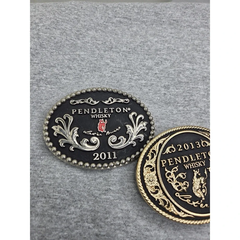 Lot of 2 Pendleton Whisky Montana Silversmiths 2011 2013 Rodeo Belt Buckles